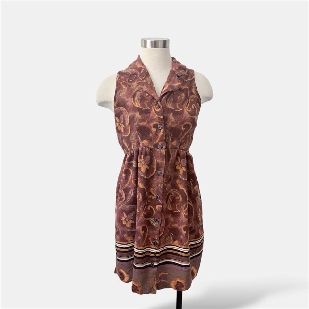 Vintage Cascais Red Mini Dress Small S Floral Button Down Sleeveless 90s